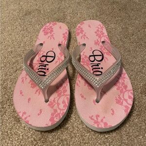 Pink Flip Flops with Rhinestone Straps